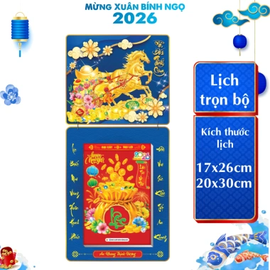 Lịch Tết 2.026 Bloc Siêu Đại 17x26 và 20x30 cm - Mã Đáo Thành Công, Trọn Bộ Đầu Treo Laminate, Giá 238.100₫