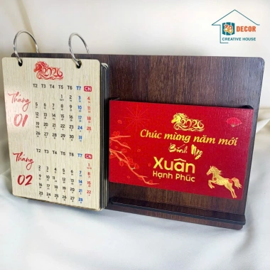 Lịch Tết 2.026 Gỗ Để Bàn L11 - Sang Trọng, In Khắc Logo, Quà Tết Ý Nghĩa