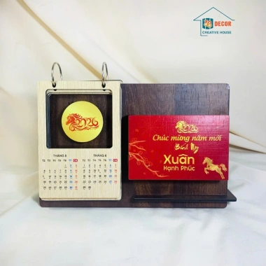 Lịch Tết 2.026 Gỗ Để Bàn L11 - Sang Trọng, In Khắc Logo, Quà Tết Ý Nghĩa