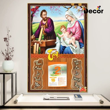 Lịch Tết 2.026 gỗ tráng gương Công Giáo bo viền cao cấp - tặng Bloc Đại, giá ưu đãi 105.600 VND