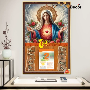 Lịch Tết 2.026 gỗ tráng gương Công Giáo bo viền cao cấp - tặng Bloc Đại, giá ưu đãi 105.600 VND