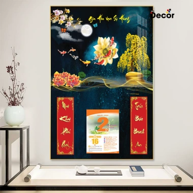 Lịch Tết 2.026 Gỗ Tráng Gương Cửu Ngư Quần Hội + Hoa Sen Viền Vàng Cao Cấp - Tặng Bloc Đại 4 Lịch Tết 2.026 Gỗ Tráng Gương Cửu Ngư Quần Hội + Hoa Sen Viền Vàng Cao Cấp - Tặng Bloc Đại 4