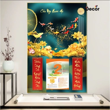 Lịch Tết 2.026 Gỗ Tráng Gương Cửu Ngư Quần Hội + Hoa Sen Viền Vàng Cao Cấp - Tặng Bloc Đại 9 Lịch Tết 2.026 Gỗ Tráng Gương Cửu Ngư Quần Hội + Hoa Sen Viền Vàng Cao Cấp - Tặng Bloc Đại 9