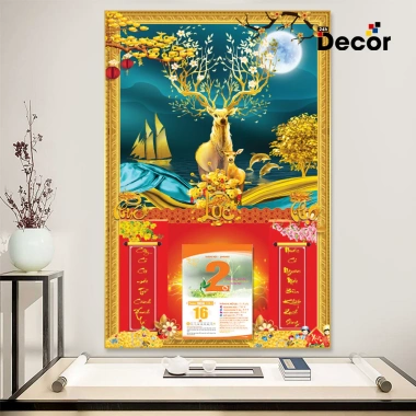 Lịch Tết 2.026 gỗ tráng gương Hoạ Tài Lộc – bo viền cao cấp, tặng Bloc lịch, chỉ 105.600 VND