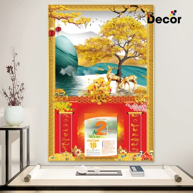 Lịch Tết 2.026 gỗ tráng gương Hoạ Tài Lộc – bo viền cao cấp, tặng Bloc lịch, chỉ 105.600 VND