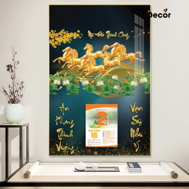 Lịch Tết 2.026 Gỗ Tráng Gương Mã Đáo Thành Công - Bo viền cao cấp, tặng Bloc Đại