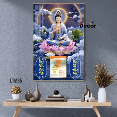 Lịch Tết 2.026 Gỗ Tráng Gương Phật Giáo - Quan Âm, Thích Ca, A Di Đà, Địa Tạng + Tặng Bloc Đại