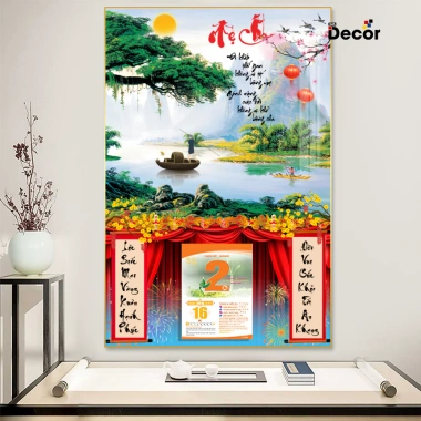 Lịch Tết 2.026 Gỗ tráng gương Phong Cảnh Quê Hương - Viền bo cao cấp, Cha Mẹ, Tặng Bloc lịch - Giá 105.600 VND