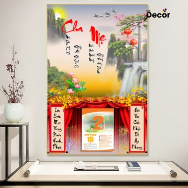 Lịch Tết 2.026 Gỗ Tráng Gương Thư Pháp Cha Mẹ Viền Vàng Cao Cấp Tặng Bloc Đại 3