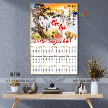 Lịch tết 2.026 Thư pháp Cha Mẹ 12 tháng - Tráng gương treo tường bo viền ART COLORS 3