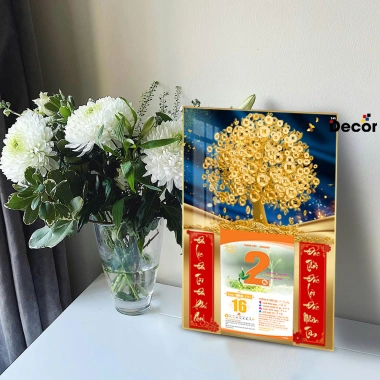 Lịch Tết 2.026 Tráng Gương Để Bàn 20x30cm Viền Vàng Cao Cấp, Nhiều Mẫu Tặng Bloc