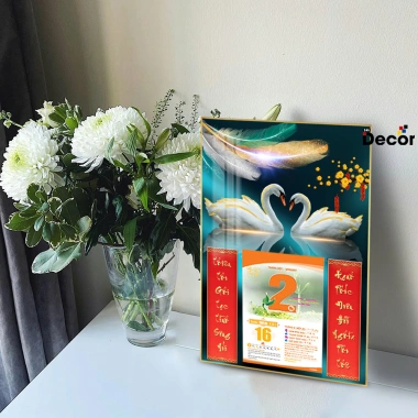 Lịch Tết 2.026 Tráng Gương Để Bàn 20x30cm Viền Vàng Cao Cấp, Nhiều Mẫu Tặng Bloc