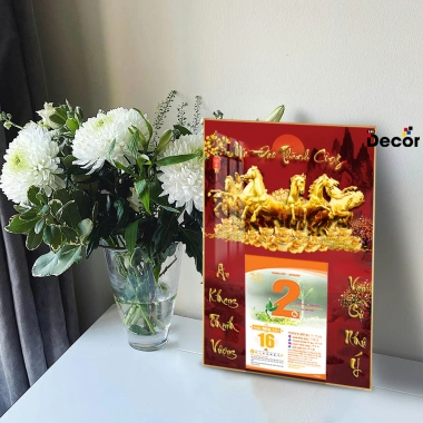 Lịch Tết 2.026 Tráng Gương Để Bàn 20x30cm Viền Vàng Cao Cấp, Nhiều Mẫu Tặng Bloc