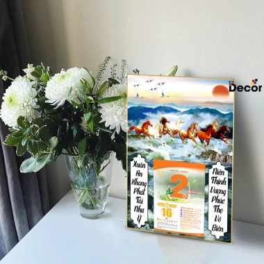 Lịch Tết 2.026 Tráng Gương Để Bàn 20x30cm Viền Vàng Cao Cấp, Nhiều Mẫu Tặng Bloc