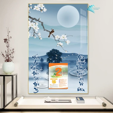 Lịch Tết 2.026 Tráng Gương Thuỷ Mặc 40x60cm Bo Viền - Treo Tường, Tặng Bloc Lịch
