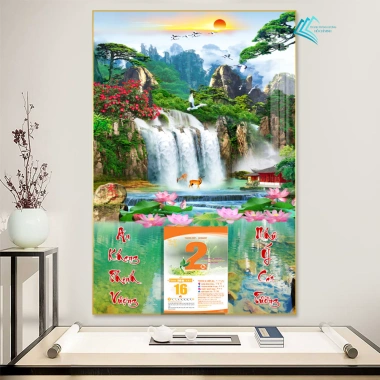 Lịch Tết 2.026 Tráng Gương Thuỷ Mặc 40x60cm Bo Viền - Treo Tường, Tặng Bloc Lịch 2
