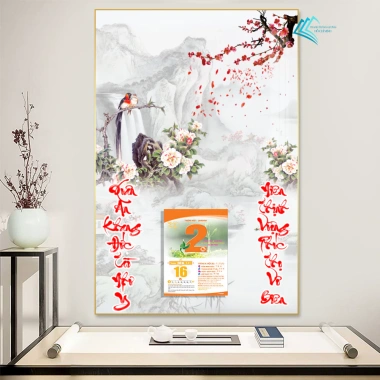 Lịch Tết 2.026 Tráng Gương Thuỷ Mặc 40x60cm Bo Viền - Treo Tường, Tặng Bloc Lịch 4