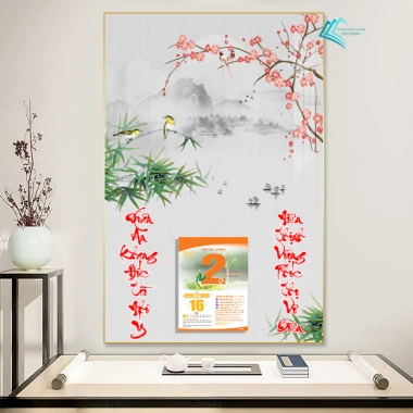 Lịch Tết 2.026 Tráng Gương Thuỷ Mặc 40x60cm Bo Viền - Treo Tường, Tặng Bloc Lịch 5
