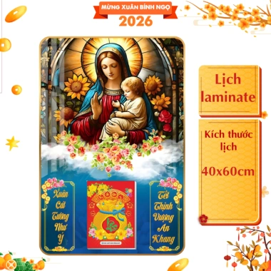 LỊCH TẾT 2.026 Treo Tường 2 Mẫu Đức Mẹ Maria Laminate Tráng Gương 40x60 cm 224k