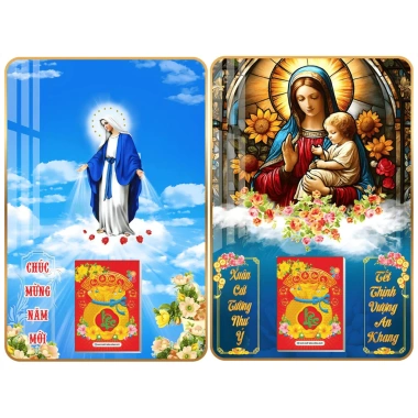 LỊCH TẾT 2.026 Treo Tường 2 Mẫu Đức Mẹ Maria Laminate Tráng Gương 40x60 cm 224k