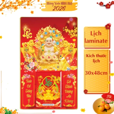 Lịch Tết 2.026 Treo Tường Laminate Tráng Gương 30x48 cm - Tặng Bloc 13x19 cm Giá Ưu Đãi