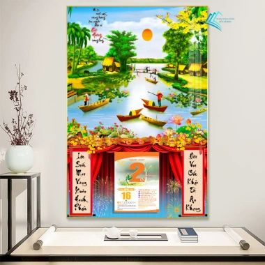 Lịch Tết 2.026 Treo Tường Quê Hương 30x40cm - Bo viền cao cấp, Tặng Bloc 10,5x14,5cm - Giá 93.000đ