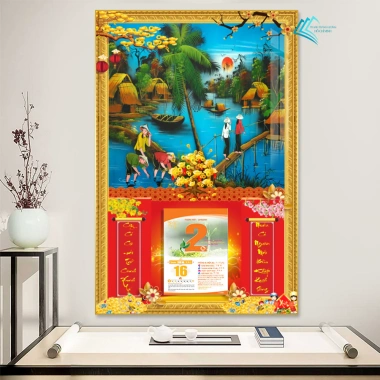 Lịch Tết 2.026 Treo Tường Quê Hương 30x40cm - Bo viền cao cấp, Tặng Bloc 10,5x14,5cm - Giá 93.000đ