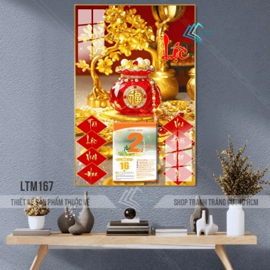 Lịch Tết tráng gương 2.026 40x60cm - Treo tường Bình Ngọc Chiêu Tài, bo viền sang, tặng Bloc lịch bính ngọ, giá ưu đãi 159.600 VND