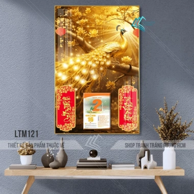 Lịch Tết tráng gương 2.026 - Chim Khổng Tước 30x40cm treo tường, kèm Bloc 10,5x14,5cm, khung viền bo, giá ưu đãi 93.000₫