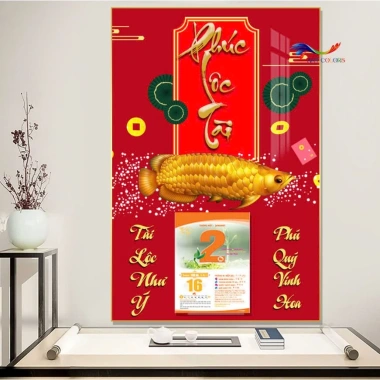 Lịch tráng gương 2.026 Bình Ngọ Cá Chép Tài Lộc - Mẫu mới hiện đại, treo tường 40x60cm, bo viền 9mm, kèm lốc lịch đại, giá chỉ 110.200đ