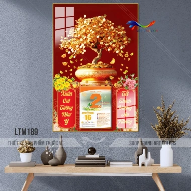 Lịch tráng gương 2.026 Binh Ngọ Hoa Mai Phú Quý - Mẫu mới hiện đại, treo tường 40x60cm, bo viền 9mm, kèm lốc lịch