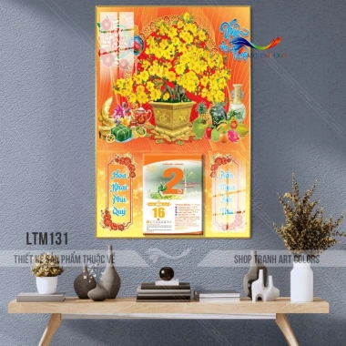 Lịch tráng gương 2.026 Binh Ngọ Hoa Mai Phú Quý - Mẫu mới hiện đại, treo tường 40x60cm, bo viền 9mm, kèm lốc lịch