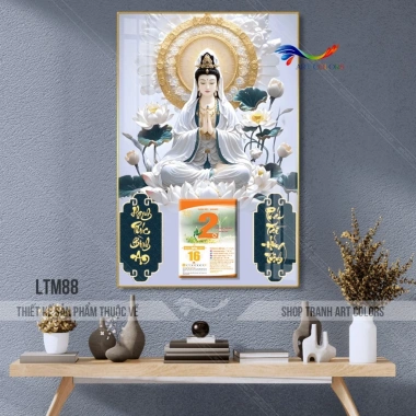 Lịch tráng gương 2.026 Bình Ngọ Phật Quan Âm Bồ Tát, treo tường 40x60, lốc lịch