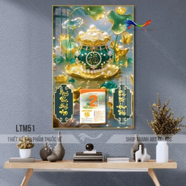 Lịch tráng gương 2.026 Bình Ngọc Chiêu Tài - Hũ tài lộc, treo tường 40x60cm, kèm lốc lịch