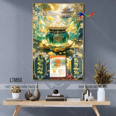 Lịch tráng gương 2.026 Bình Ngọc Chiêu Tài - Hũ tài lộc, treo tường 40x60cm, kèm lốc lịch