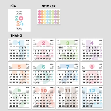 Lịch treo tường 2.026 30x30cm COLOR, lịch âm, ngày lễ VN, sticker note, ghi chú - 79.600₫