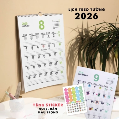 Lịch treo tường 2.026 30x40cm - Lịch Âm, tặng sticker note, ghi chú, chỉ 86.900₫