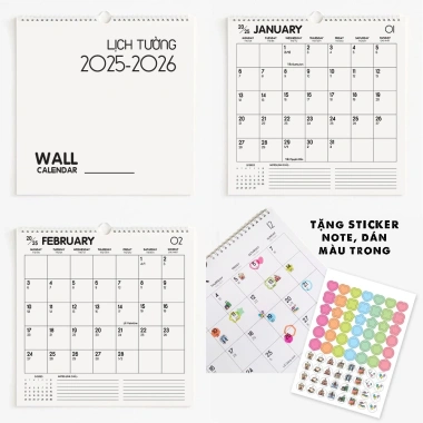 Lịch treo tường 2.026 BASIC có lịch âm, tặng sticker note, planner tiện dụng - 76.900₫