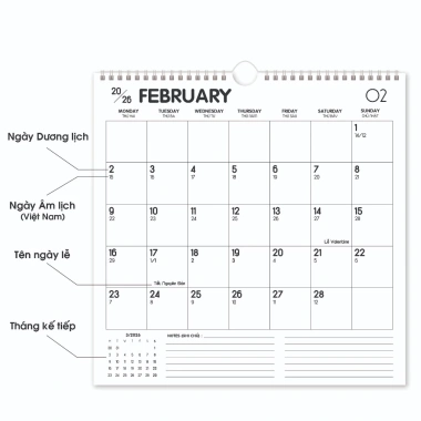 Lịch treo tường 2.026 BASIC có lịch âm, tặng sticker note, planner tiện dụng - 76.900₫