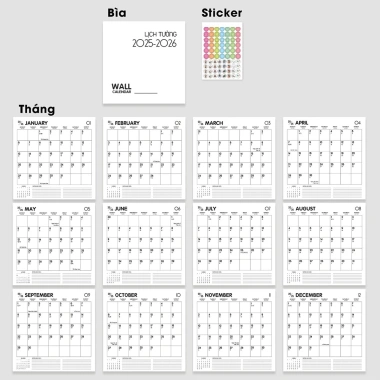 Lịch treo tường 2.026 BASIC có lịch âm, tặng sticker note, planner tiện dụng - 76.900₫