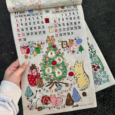 Lịch treo tường 2.026 phong cách Nepal, doodle động vật dễ thương - Giá giảm còn 90.000₫