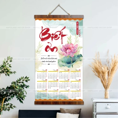 Lịch treo tường 2.026 Tranh Thư Pháp Canvas 40x70cm kèm nẹp gỗ 2 đầu, lịch âm, giá chỉ 135k