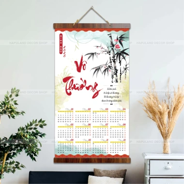 Lịch treo tường 2.026 Tranh Thư Pháp Canvas 40x70cm kèm nẹp gỗ 2 đầu, lịch âm, giá chỉ 135k