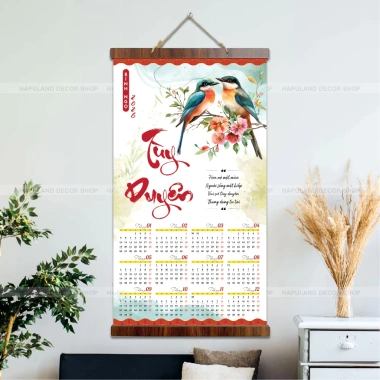 Lịch treo tường 2.026 Tranh Thư Pháp Canvas 40x70cm kèm nẹp gỗ 2 đầu, lịch âm, giá chỉ 135k