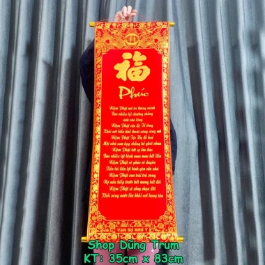 Liễn treo Tết Phúc Lộc Thọ Đức Tâm nhung đỏ chữ vàng - Giá ưu đãi 50.000₫, gốc 65.000₫
