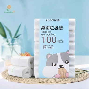 LILY 5 cuộn 100 túi đựng rác dày nhỏ, dùng một lần cho bếp - Giá 37.600₫