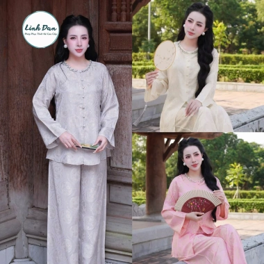 Linh Đan Bộ pháp Phục - Bộ quần áo đi chùa lụa tằm xếp ly tay cúc chéo cổ cao cấp, chỉ 430.000₫