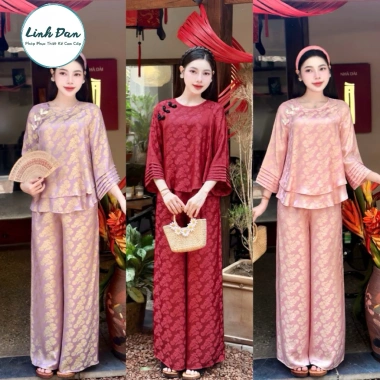 Linh Đan Bộ pháp Phục - Bộ quần áo đi chùa lụa tằm xếp ly tay cúc chéo cổ cao cấp, chỉ 430.000₫