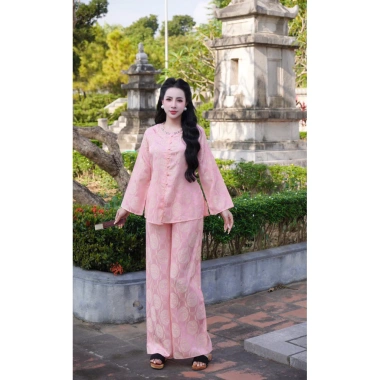 Linh Đan Bộ pháp Phục - Bộ quần áo đi chùa lụa tằm xếp ly tay cúc chéo cổ cao cấp, chỉ 430.000₫