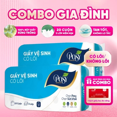 LIVE KOL Combo 2 Bịch Giấy Vệ Sinh Posy 10 Cuộn 3 Lớp Mềm Mịn Không Bụi - Giá Ưu Đãi 135.000 VND